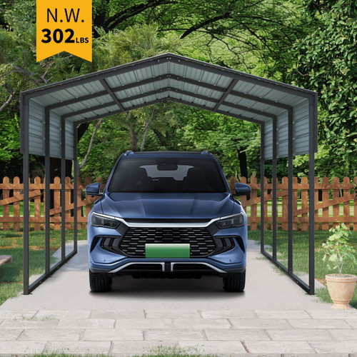 10 X 15 Ft Carport, Outdoor Carport, Heavy Duty Carport Canopy With Galvanized Steel Roof And Frame, Metal Carport Large Garage For Driveway Car, Truck - Charcoal