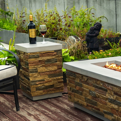Outdoor Propane Tank Holder Fire Pit Cover Side Table - Sandstone