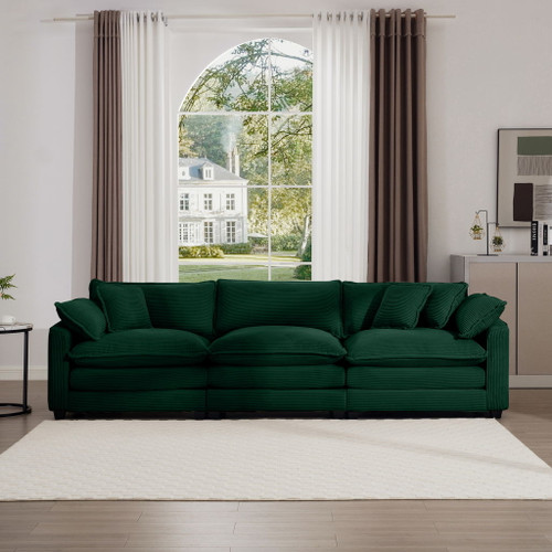 Mid-Century Modern 3 Seater Sectional Sofa With Arm And Throw Pillows