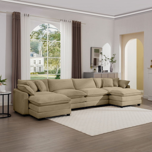 Modern Oversized Modular Cushion Sofa With Ottoman, Low Back, Deep Seating Sofa Set
