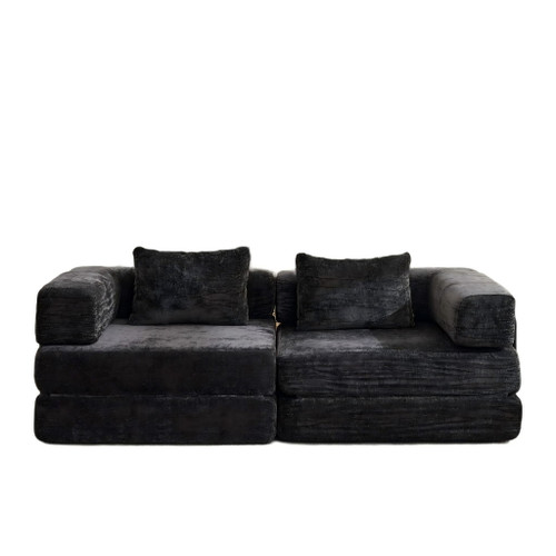 Convertible Floor Sofa Bed With Pillow Back Support Armrest