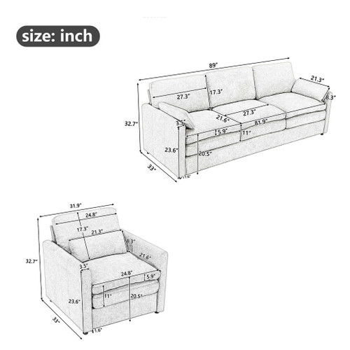 Cozy Sofa Set Oversized Comfy Cloud Sofa With Double Cushion