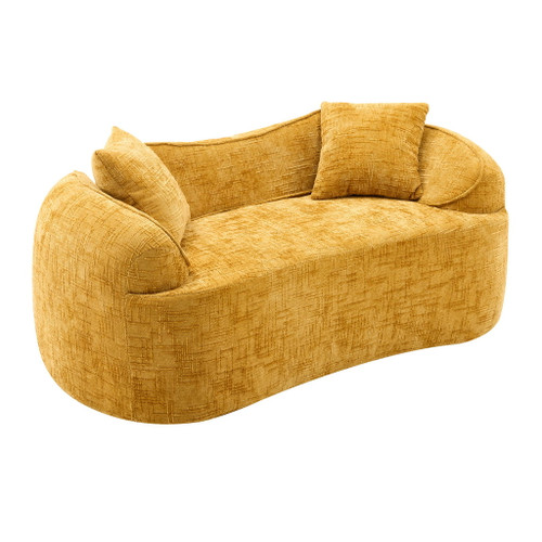 Curved 2 Person Compress Sofa With Armrests, Includes Pillows