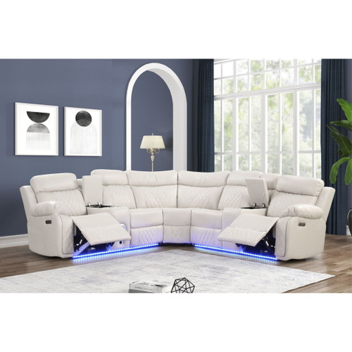 Lacrosse - Power Reclining Sectional Sofa & Bluetooth Speakers, LED Lights, Console Storage, Cup Holders And USB Charging - Beige