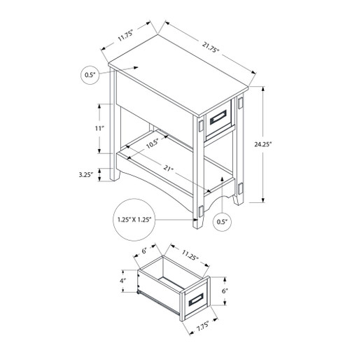 Accent End Table, 2 Tier, Narrow, Storage Drawer, Transitional - Walnut