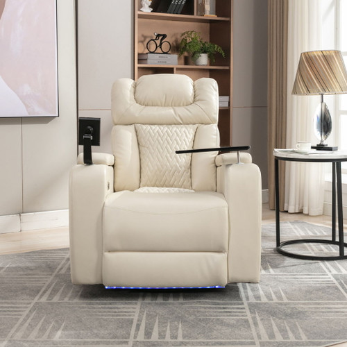 270 Degree Swivel Power Recliner With Tray Table, Phone Holder, Cup Holder, USB Port