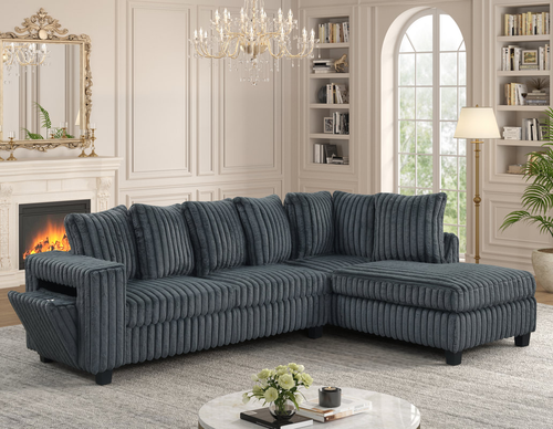 Sesame Charcoal Reversible Sectional 516 by Happy Homes