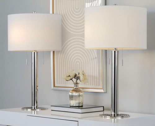 Master - 29" Contemporary Table Lamp (Set of 2) - Polished Nickel / White