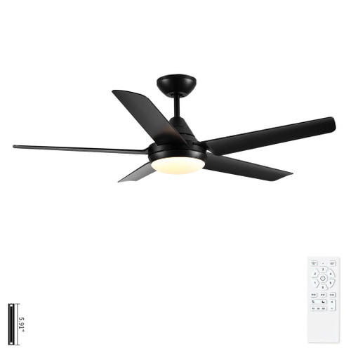 Ceiling Fan With Lights And Remote Control, Reversible DC Motor, 6 Speeds, 3 Cct Dimmable LED, Quiet Timer For Indoor - Black