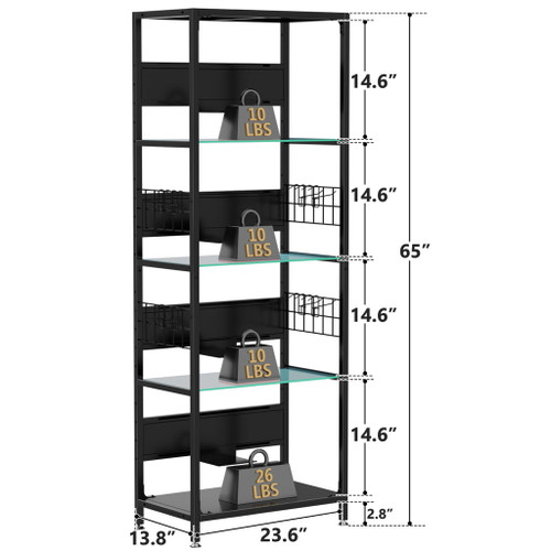 4 Tier Display Shelf With RGB Lights, LED Lighted Curio Cabinet With Adjustable Storage Box & Hooks - Black