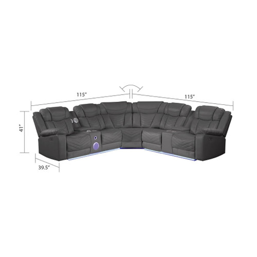 Challenger - Recliner Sectional Sofa, Built In USB, C Ports & Bluetooth