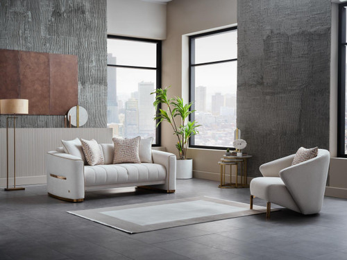 Veronica Living Room Set In Cream Chanelle Fabric With Sleeper Sofa
