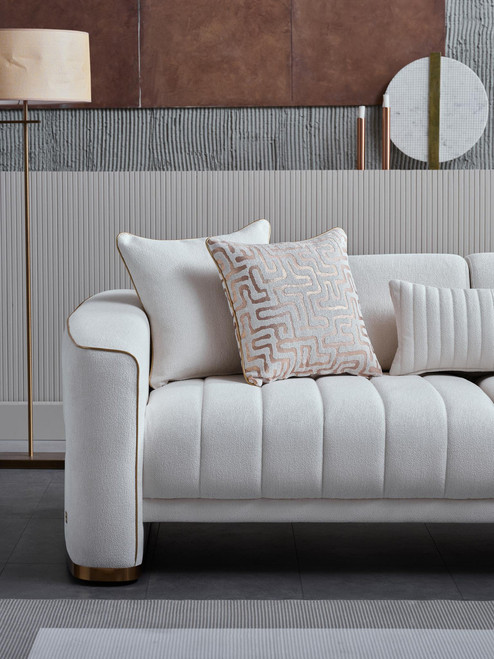 Veronica Living Room Set In Cream Chanelle Fabric With Sleeper Sofa