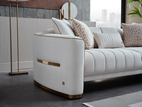 Veronica Living Room Set In Cream Chanelle Fabric With Sleeper Sofa