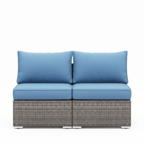 Armless Patio Sofa Set, With UV Resistant Frame And Waterproof Cushions - Blue / Brown