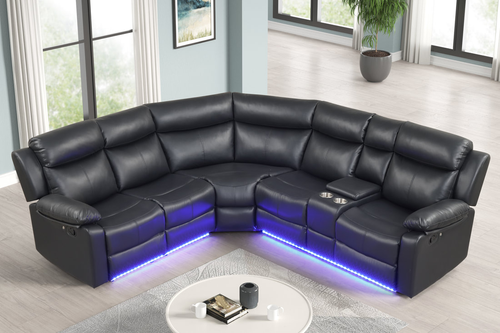 Super Black Reclining Sectional in Leather Gel
