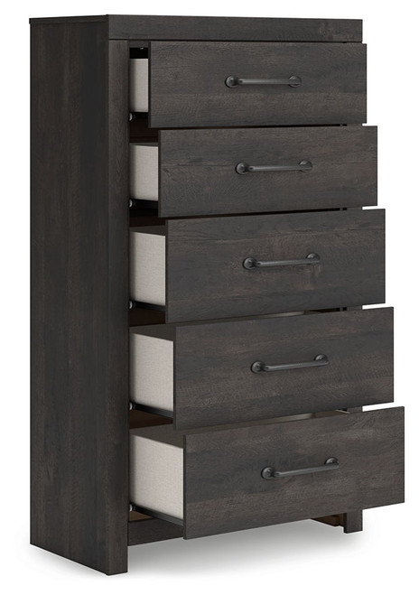 Hollivern - Five Drawer Chest - Dark Gray