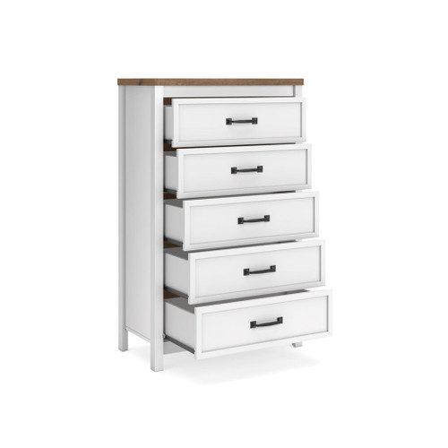 Kerisden - Five Drawer Chest - White / Brown