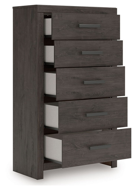 Prendonea - Five Drawer Chest - Charcoal