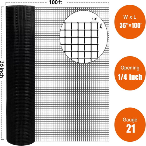 Vinyl Coated Hardware Cloth, Welded Wire Fence For Poultry And Home Improvement - Black