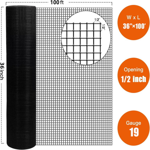 Vinyl Coated Hardware Cloth, For Poultry Netting And Home Improvement - Black