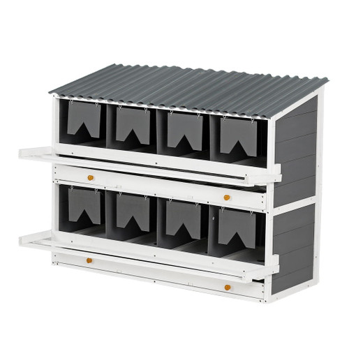 Wooden Chicken Nesting Box With 2 Egg Collection Drawers - White / Gray