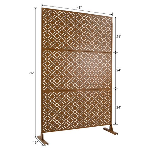 Freestanding Decorative Privacy Screen For Deck Balcony Patio, Metal Privacy - Brown