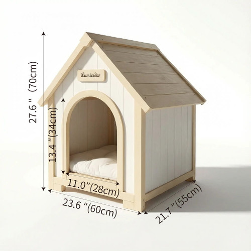 Indoor Dog House With Cushion Pet House For Small Dogs & Cats - Creamy White / Light Yellow