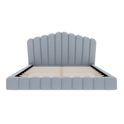 Queen Upholstered Bed Frame With Shell Shaped Headboard - Light Blue - Light Blue