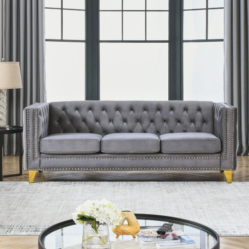 Upholstered Couch Sofa With Button Tufting For Living Room