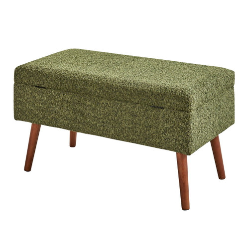 Storage - Bench - Brown Wood, Dark Green Fabric