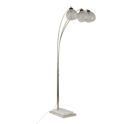 Willow - Crystal Metal Floor Lamp - Polished Nickel, White Marble, Clear Crystal