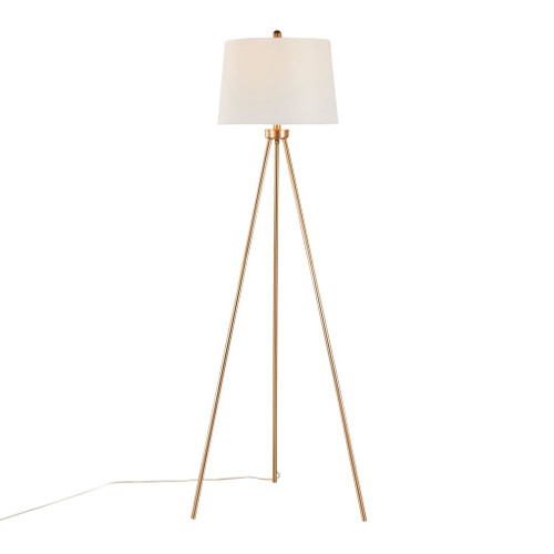 Tripod - Metal Floor Lamp - Gold Metal, White Linen
