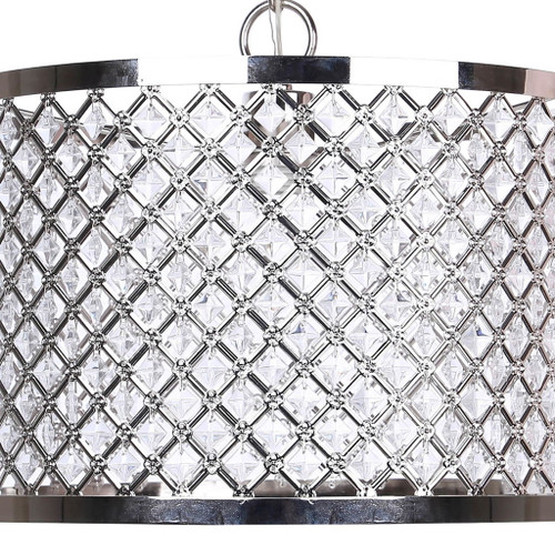 Dangle - Drum Metal Pendant Lamp - Polished Nickel, Clear Crystal