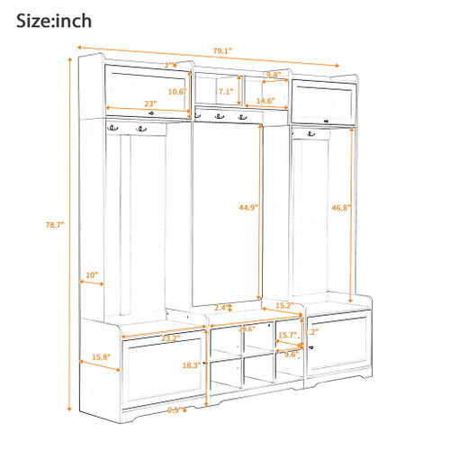 Wide Hall Tree With Shoe Storage, 4 In 1 Entryway Bench With 8 Cubbies, 7 Coat Hooks & Adjustable Shelf For Hallway - White