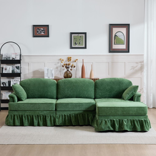 Cloud Sofa With Removable Ruffled Skirt With Ottoman And Flared Arms