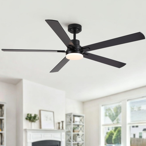 Ceiling Fan With Lights And Remot With Quiet DC Motor, 6 Speeds, Reversible Blades - Black
