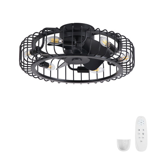 Flush Mount Ceiling Fan With Lights, Low Profile Fandelier With E12 Sockets, Reversible DC Motor, 6 Speeds - Black