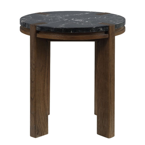 Estella - End Table With Natural Marble Top - Black Top & Walnut
