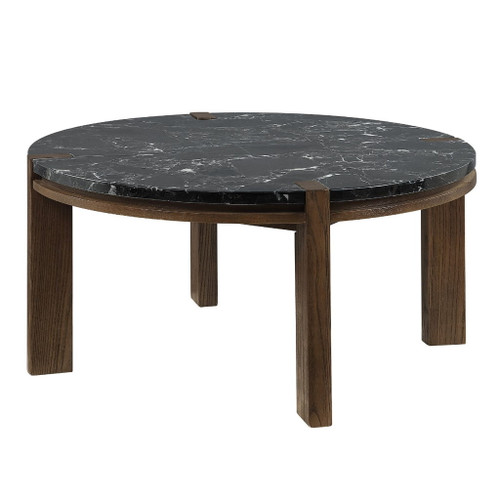 Estella - Coffee Table With Natural Marble Top - Black Top & Walnut