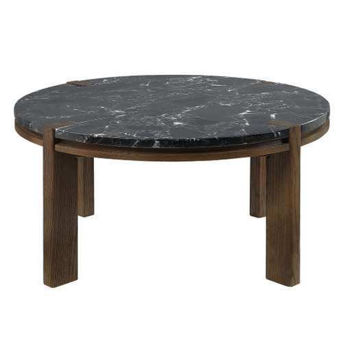 Estella - Coffee Table With Natural Marble Top - Black Top & Walnut