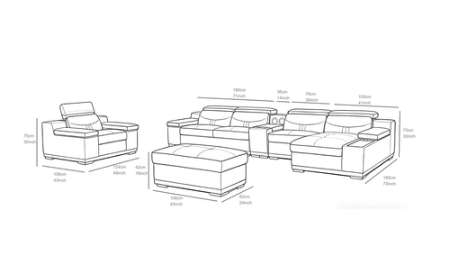 Arlet Sectional in Premium Italian Leather Match