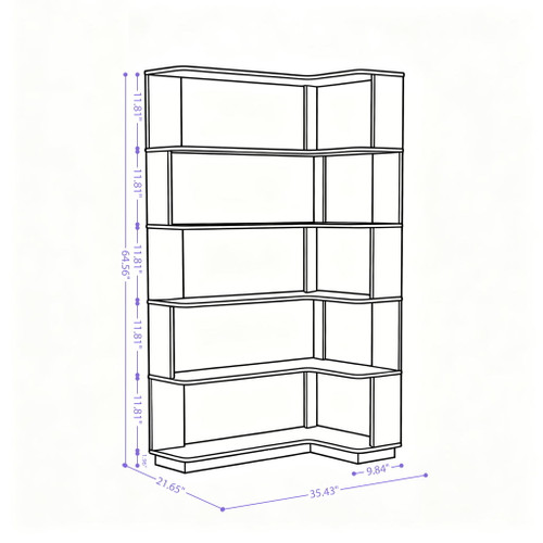 Ox Blood - Red 90Cm L-Shaped Freestanding Corner Bookshelf With Anti Tip Safety, Storage Cabinet For Living Room - Ox Blood Red