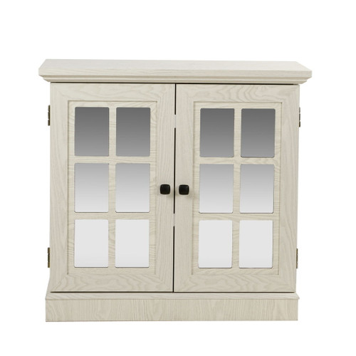 Sideboard Cabinet With Mirrored Doors, Adjustable Shelf, Metal Handles