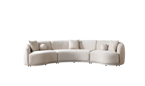 Bonita Ivory Velvet 3-Piece Curved 138" Sectional