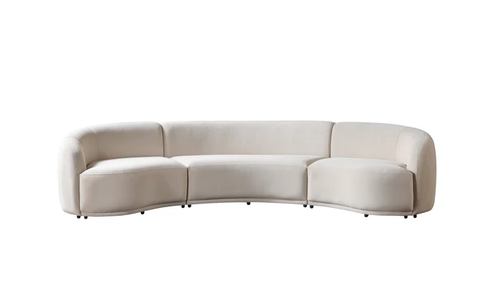 Bonita Ivory Velvet 3-Piece Curved 138" Sectional