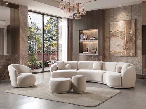 Bonita Ivory Velvet 3-Piece Curved 138" Sectional