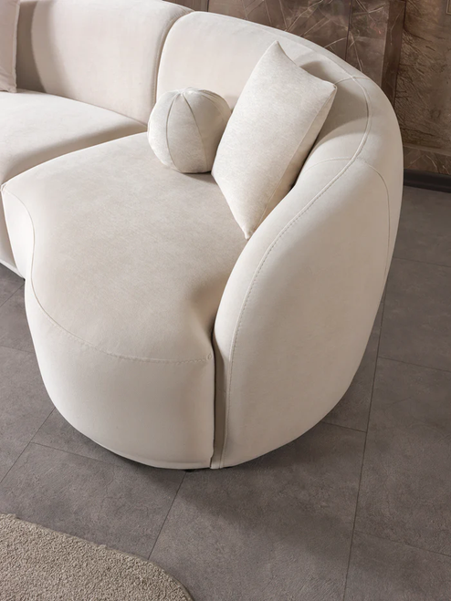 Bonita Ivory Velvet 3-Piece Curved 138" Sectional
