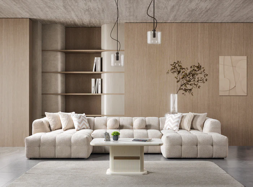 Ivy Sand Boucle Double Chaise 146" Sectional by Nova Furniture