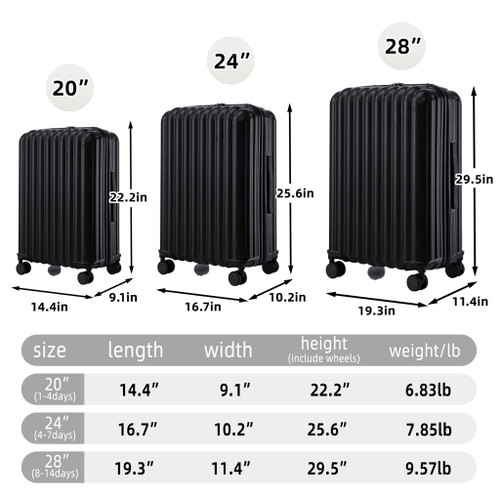 20" / 24" / 28" 3 Pieces / Set Spinner Wheel Luggage, Carry On Suitcase, With Cup Holder & USB Port & Phone Holder